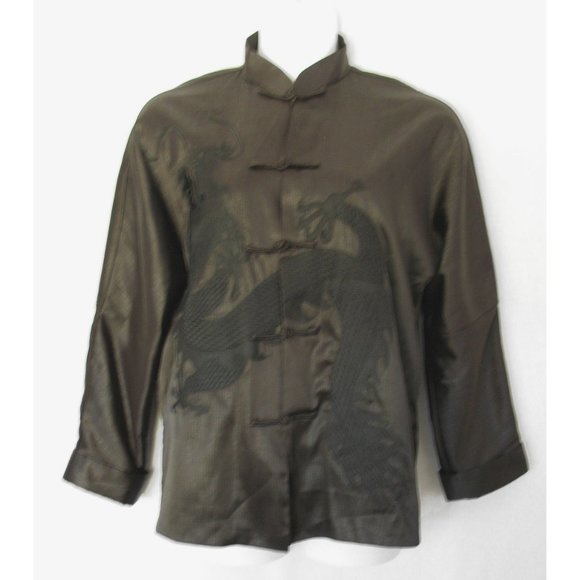Lin Zhi Xiu Asian Embroidered Satin Dragon Jacket Mens Medium - Picture 1 of 5